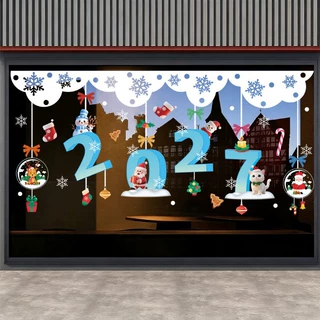 2027跨境新年圣诞节玻璃贴窗花布置店铺商场酒店卧室场景氛围装饰