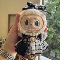 【仅套装】拉布布玩偶布娃娃衣服配饰蝴蝶结黑白格裙 拉布布衣服
