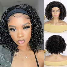 假发女非洲小卷逼真绑带化纤冰丝头巾发带头套curly headband wig