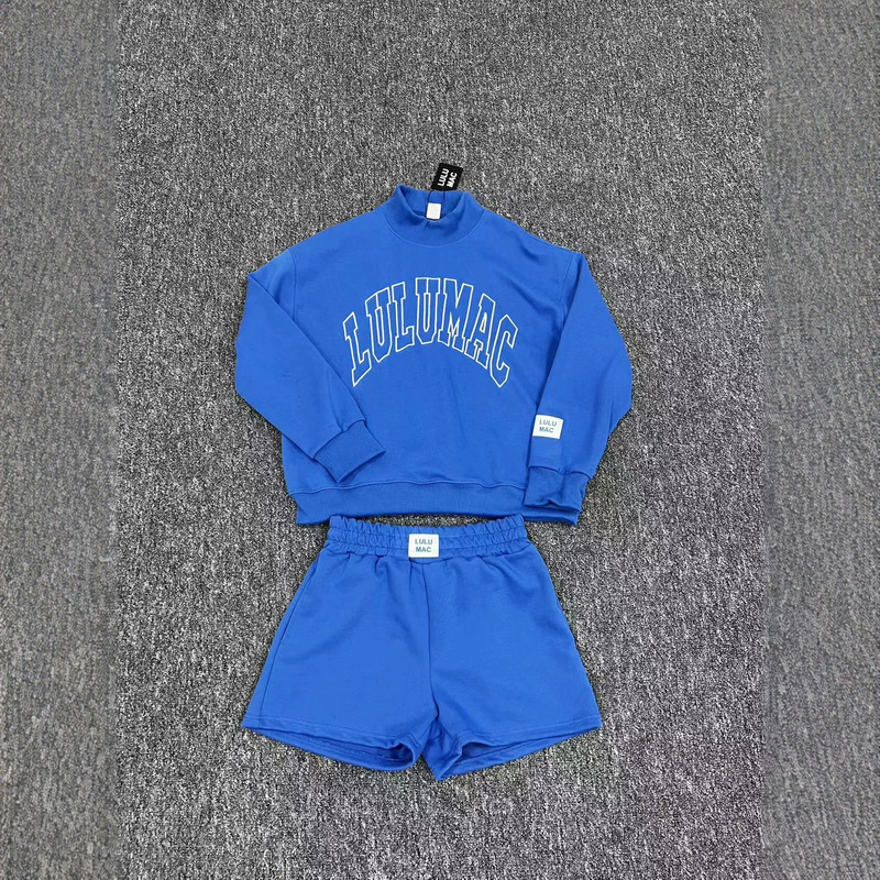 Cross-border LULUMAC new American-style letter-embroidered sweatshirt and shorts set, a casual and sporty two-piece outfit for autumn and winter Cross-border LULUMAC new American-style letter-embroidered sweatshirt and shorts set, a casual and sporty two-piece outfit for autumn and winter