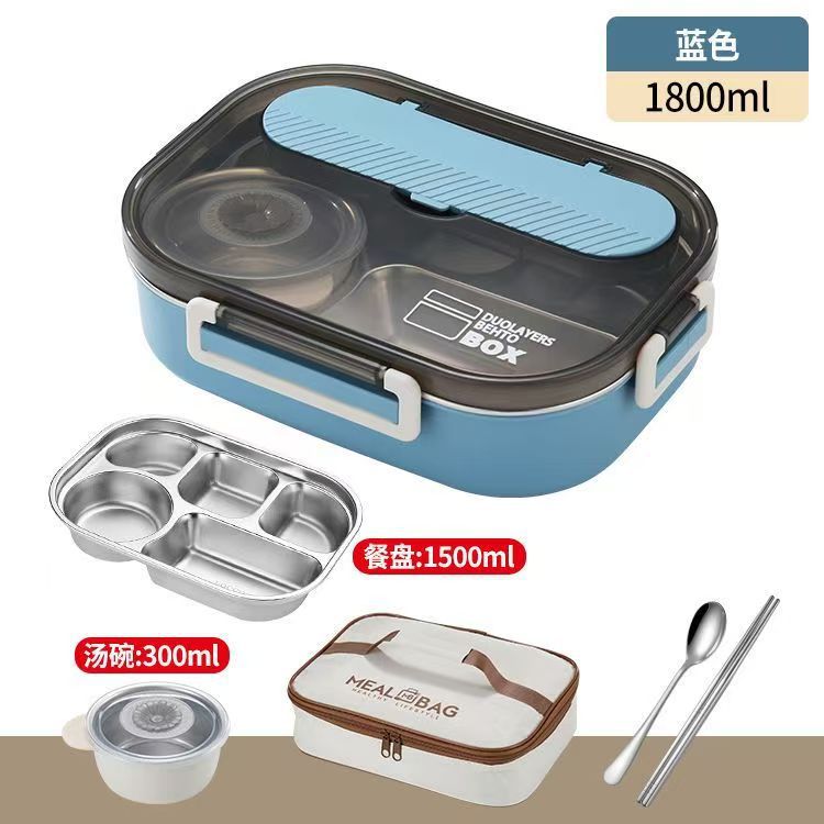 Caja de almuerzo de aislamiento sellado de estudiantes de oficina caja de almuerzo portátil de gran capacidad 304 acero inoxidable con tazón de sopa