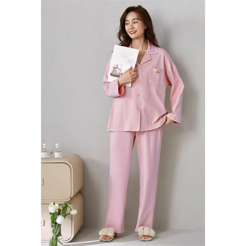 100% pijamas Pantalones de algodón de manga larga de primavera y otoño de las mujeres 2024 nuevo traje de ropa de abrigo suelta simple