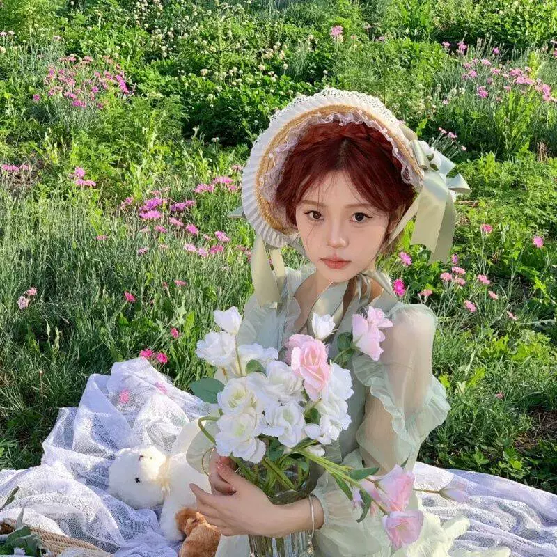 Лолита идиллическая соломенная шляпа для легкого платья Аксессуары Многоцветная шнуровка