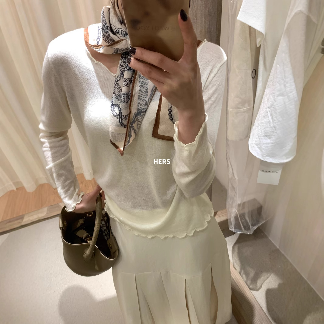 Hers coreano simple y versátil, perezoso, Ou Ruofeng, ligero y cómodo, camiseta de manga larga, camisa de fondo para mujer, verano 20285 image 4