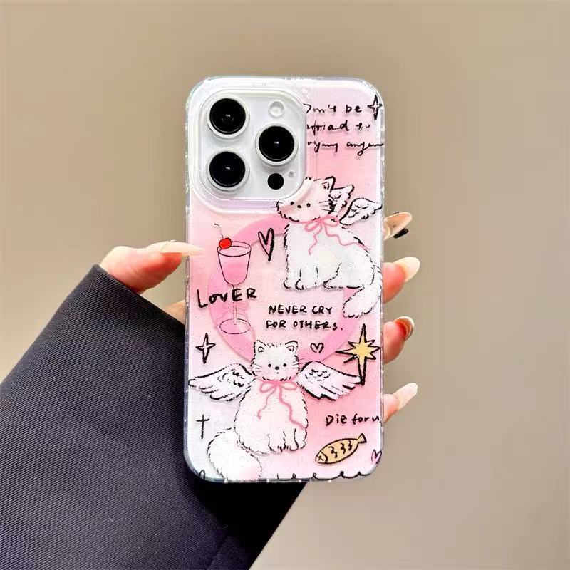 Hinchas en inglés lindas alas de ángel adecuadas para Apple 15ProMax funda para teléfono móvil 16Pro magnético 14/13 hembra 16