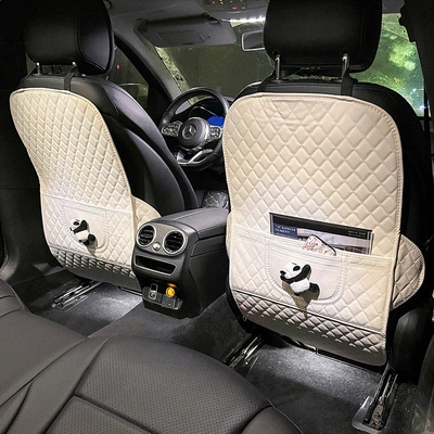 Chair back anti-kick pad — Anti-Dirt Protective Pad, Kidsren's Car - 2-pack-panda-anti-kick-mat-long-white