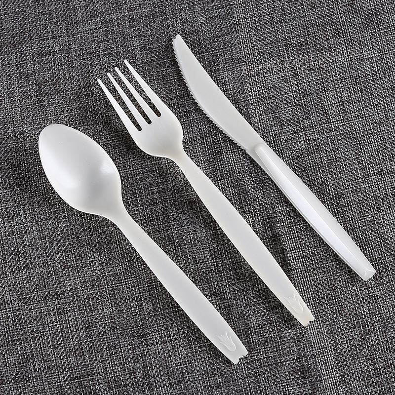 Disposable Corn Starch Knife, Fork and Spoon Tableware Biodegradable Spoon Cake Fruit Fork Takeaway Large Soup Spoon