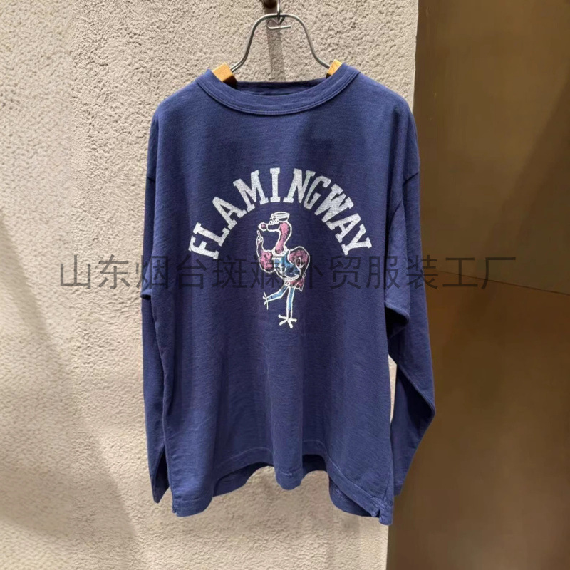 Directly Supplied from the Original Factory, Foreign Trade Clothing Cc45Rfa Letter Cartoon Back Pocket Long-Sleeve T-Shirt with Embroidery and Print