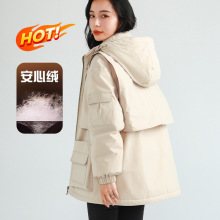 2025新款冬季工装中长款外套连帽中性情侣宽松韩版休闲鹅绒羽绒服