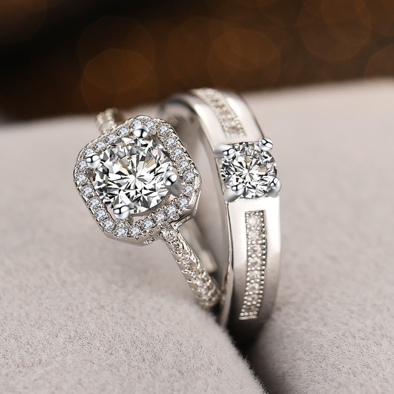 Ceremony Internet Celebrity Wedding Ring Wedding recommend Explosions High Color Value Diamond Ring for Lovers with Simulation Flash Fades