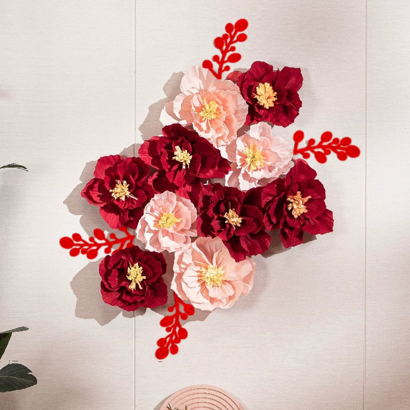 Flor de boda decoración flor de plegado tridimensional boda hombre y mujer nueva casa dormitorio pared de fondo dibujo de flores diseño de la casa de boda