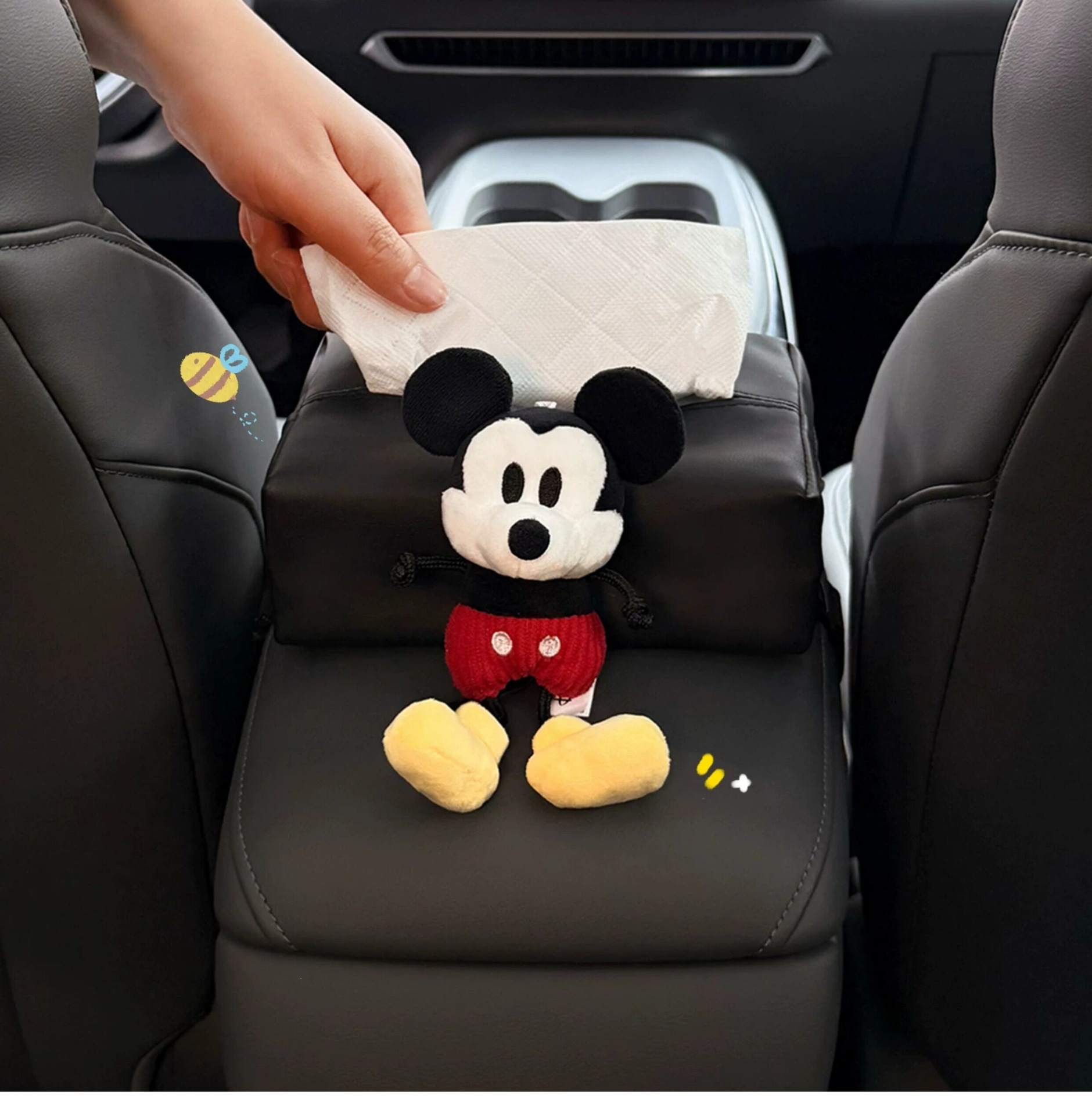 2026 New Model Mickey Goofy Car Tissue Box, Car Interior Armrest Box Tissue Holder, Seat-Mounted Car Tissue Bag