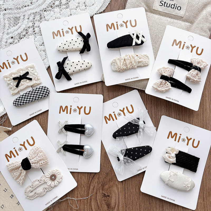Korean Style Temperament Gentle Sweet Black and White Lace Fabric Bb Clip Ballet Style Girl Side Bangs Hairpin Hair Accessories