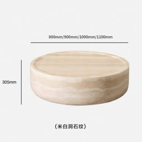 侘寂风洞石茶几客厅家用轻奢现代极简圆形茶几设计师大理石玻璃钢|undefined