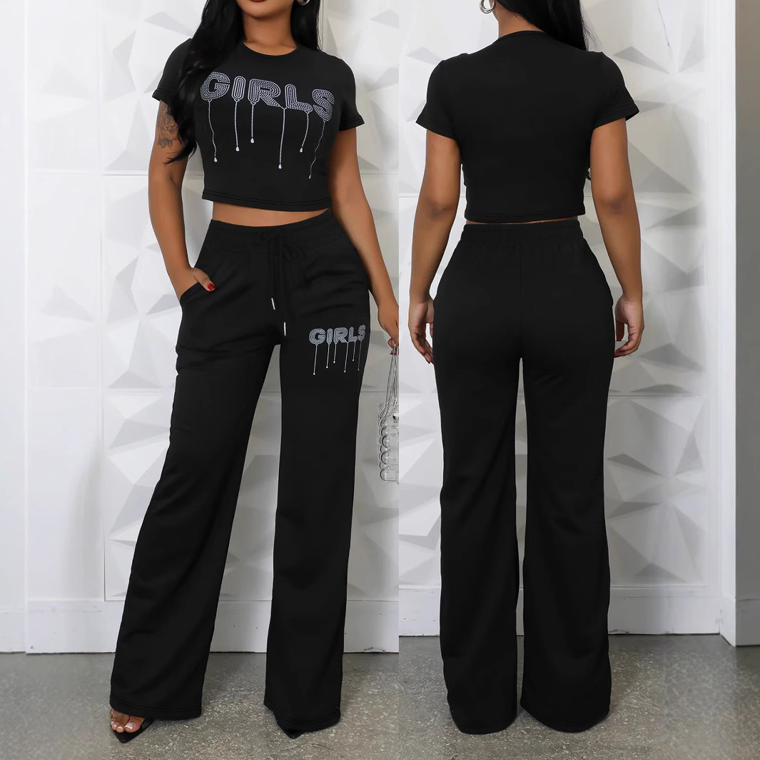 Women's Clothing Spring And Summer Women's Fashion Elegant Round Neck Short Tops And Trousers Casual Suits_ecoleips.com