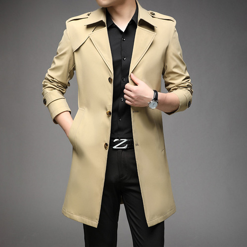 墨绿色风衣外套男春秋季韩版中长款流行大衣外套潮8个色代发