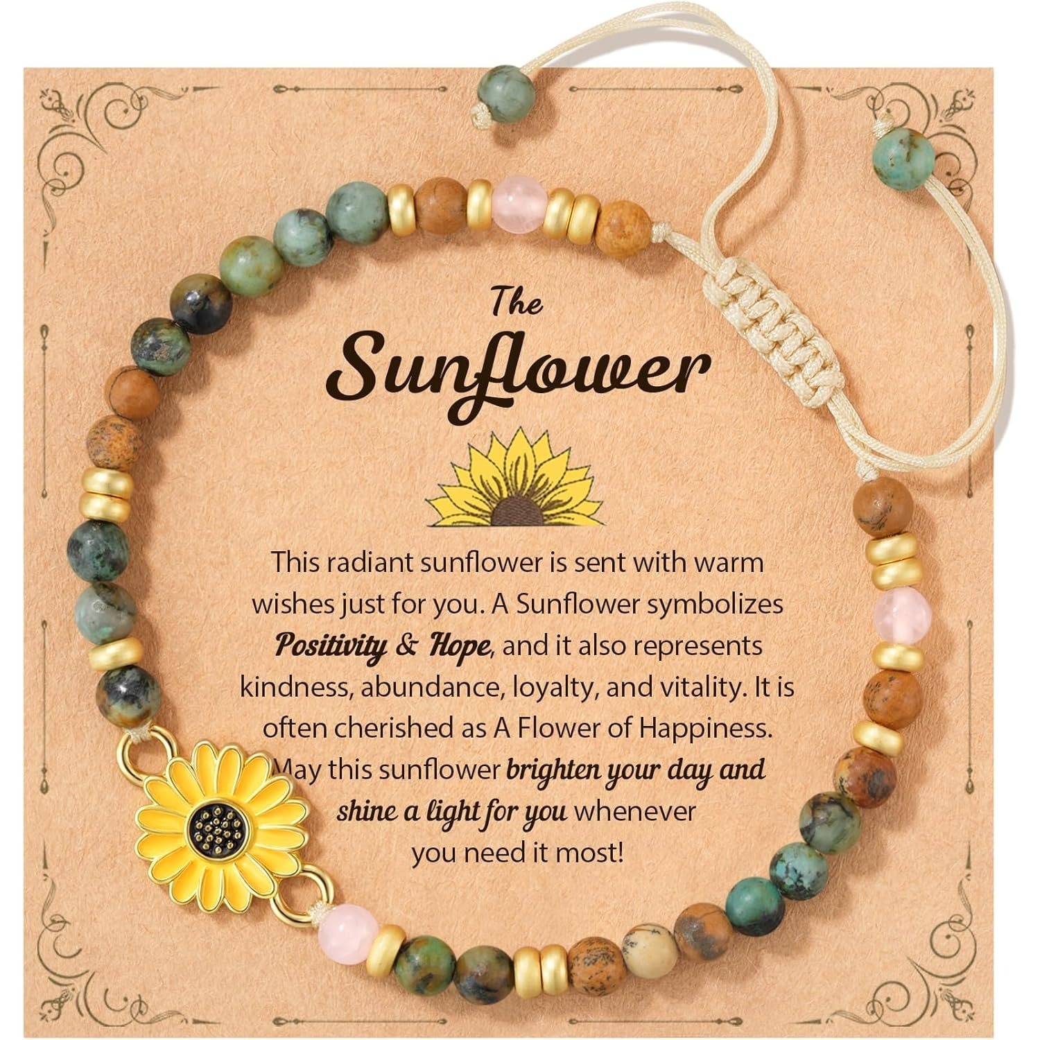 Amazon's New Natural Stone Hand-Beaded Braided Bracelet Bohemian Sunflower Women's Positive Gift