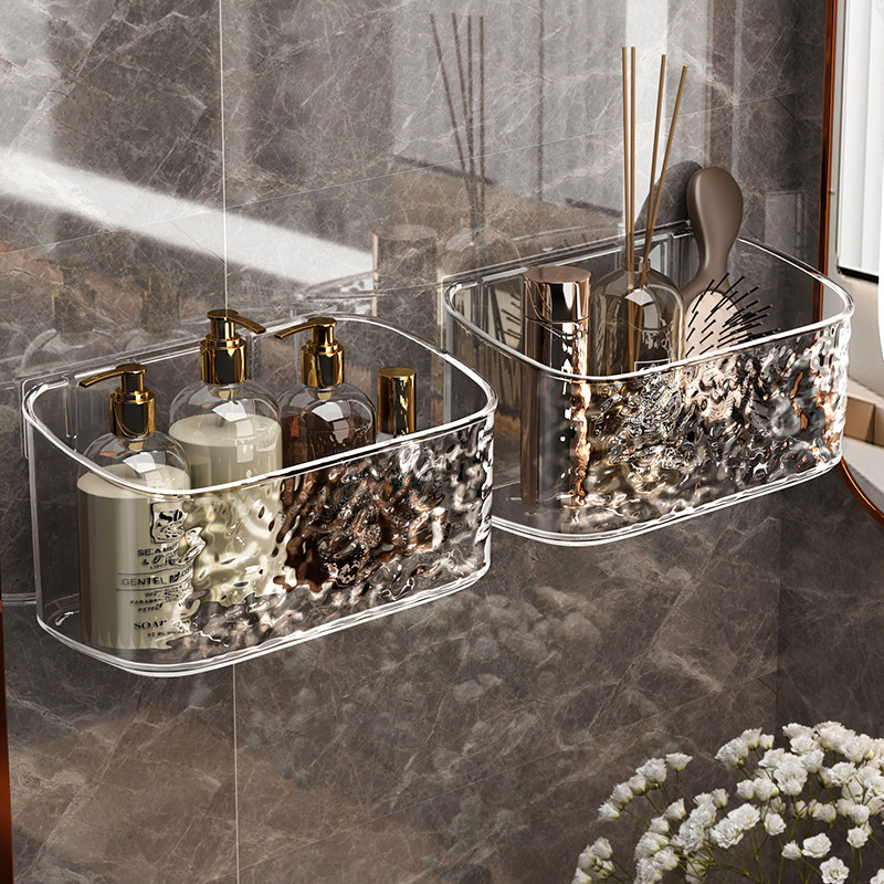 Bathroom Storage Rack Transparent Toilet Bathroom Shelf Washing Table Hanging Basket Hole-free Wall-mounted Cosmetic Storage Rack