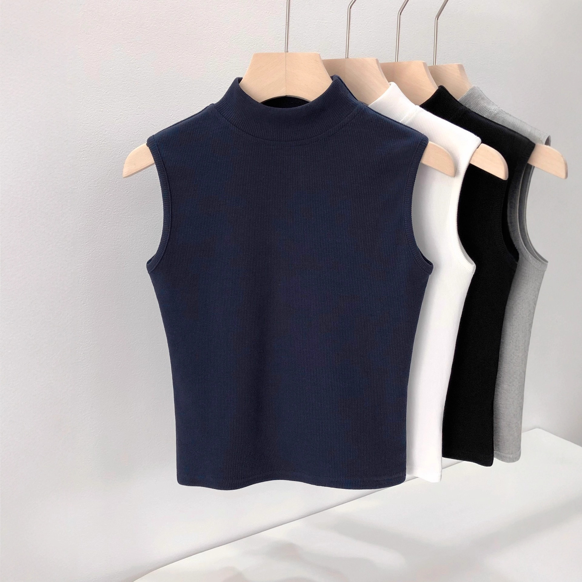 Clearance Sale ~ Boutique Clearance Elegant Half-Turtleneck Sleeveless Tank Top for Women, Slim Fit Summer T-Shirt for Layering or Outerwear