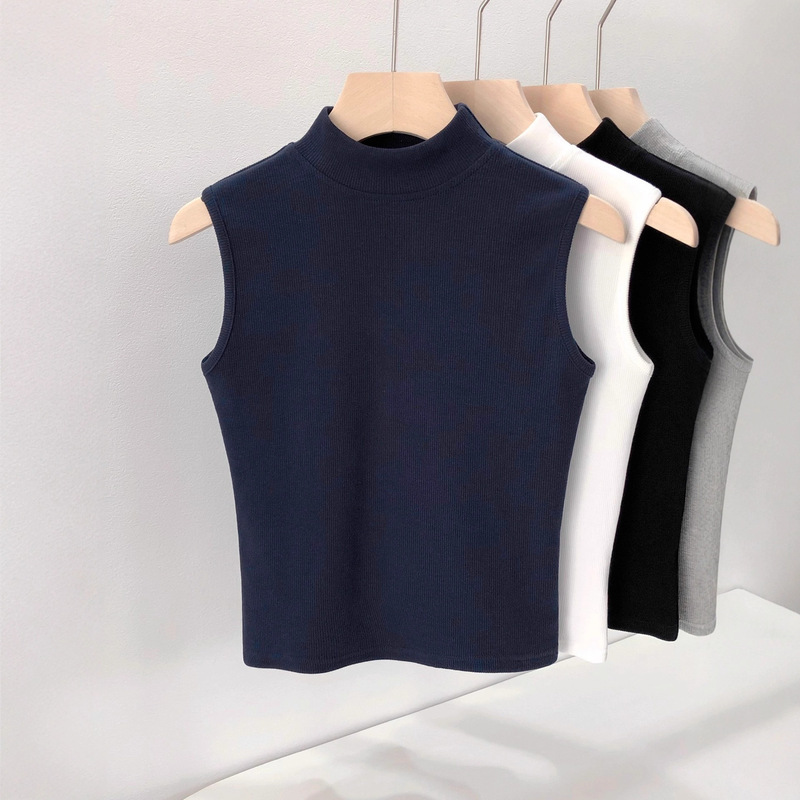 Clearance Sale ~ Boutique Clearance Elegant Half-Turtleneck Sleeveless Tank Top for Women, Slim Fit Summer T-Shirt for Layering or Outerwear