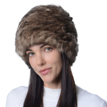 2025新款兔毛帽子女秋冬季加厚毛线帽显脸小皮草护耳毛绒包头帽