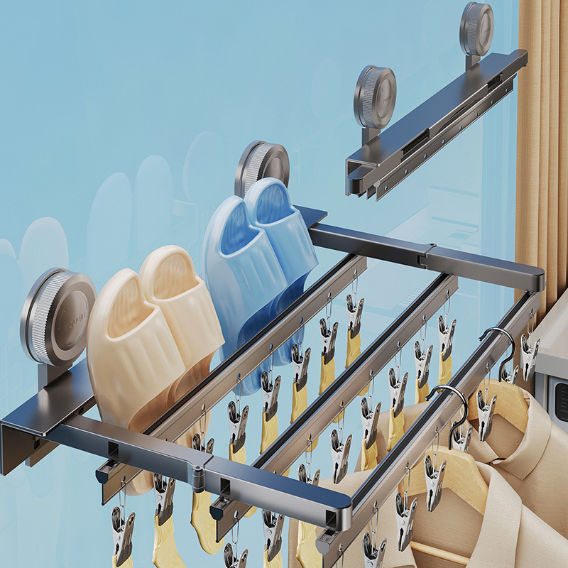 Balcony Multi-Clip Sock Drying Rack Underwear Rack Suction Cup No-Drill Foldable Sock Drying Tool