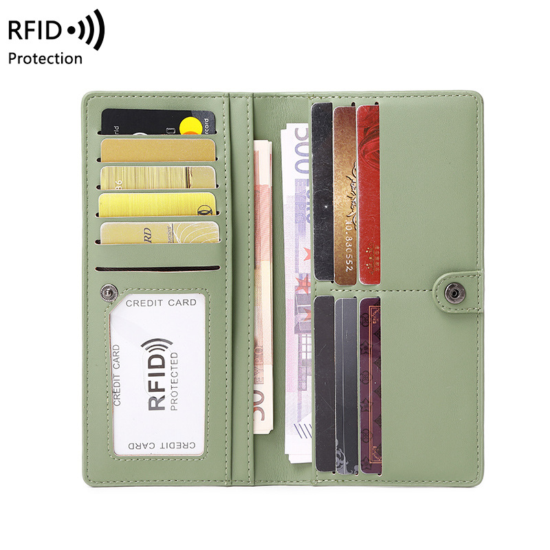 Women's Bags new RFID anti theft swipe ladies wallet PU solid color ultra thin credit card bag zipper buckle long wallet_voghion.com