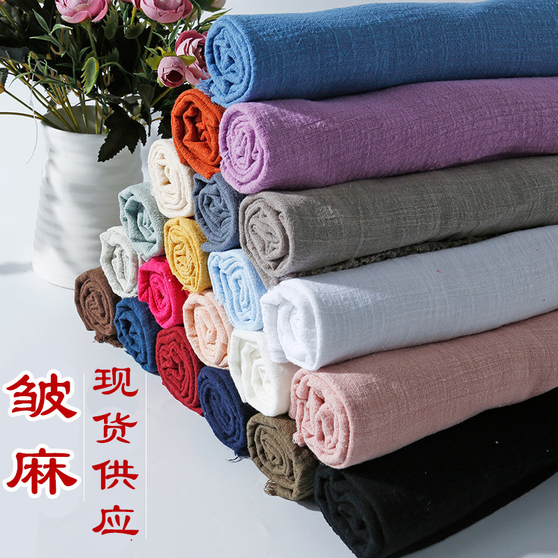 Slub wrinkled linen cotton linen clothing fabric summer color thin linen plain linen fabric wholesale