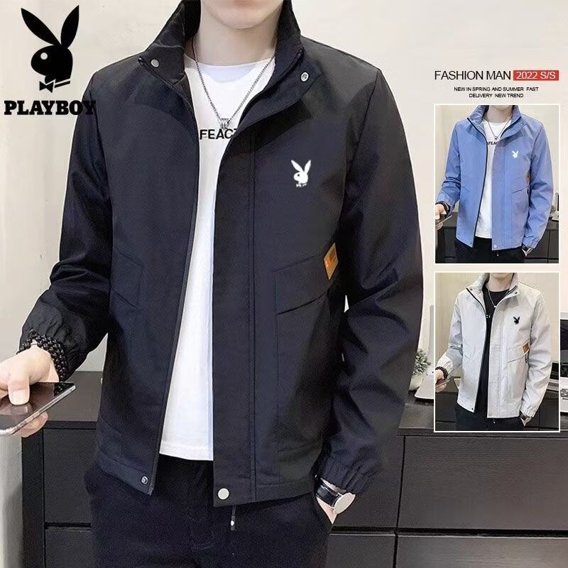 Playboy Spring and Autumn New Men's Jacket Fleece-lined Hooded Detachable Sports Casual Loose Stylish Top Playboy Spring and Autumn New Men's Jacket Fleece-lined Hooded Detachable Sports Casual Loose Stylish Top