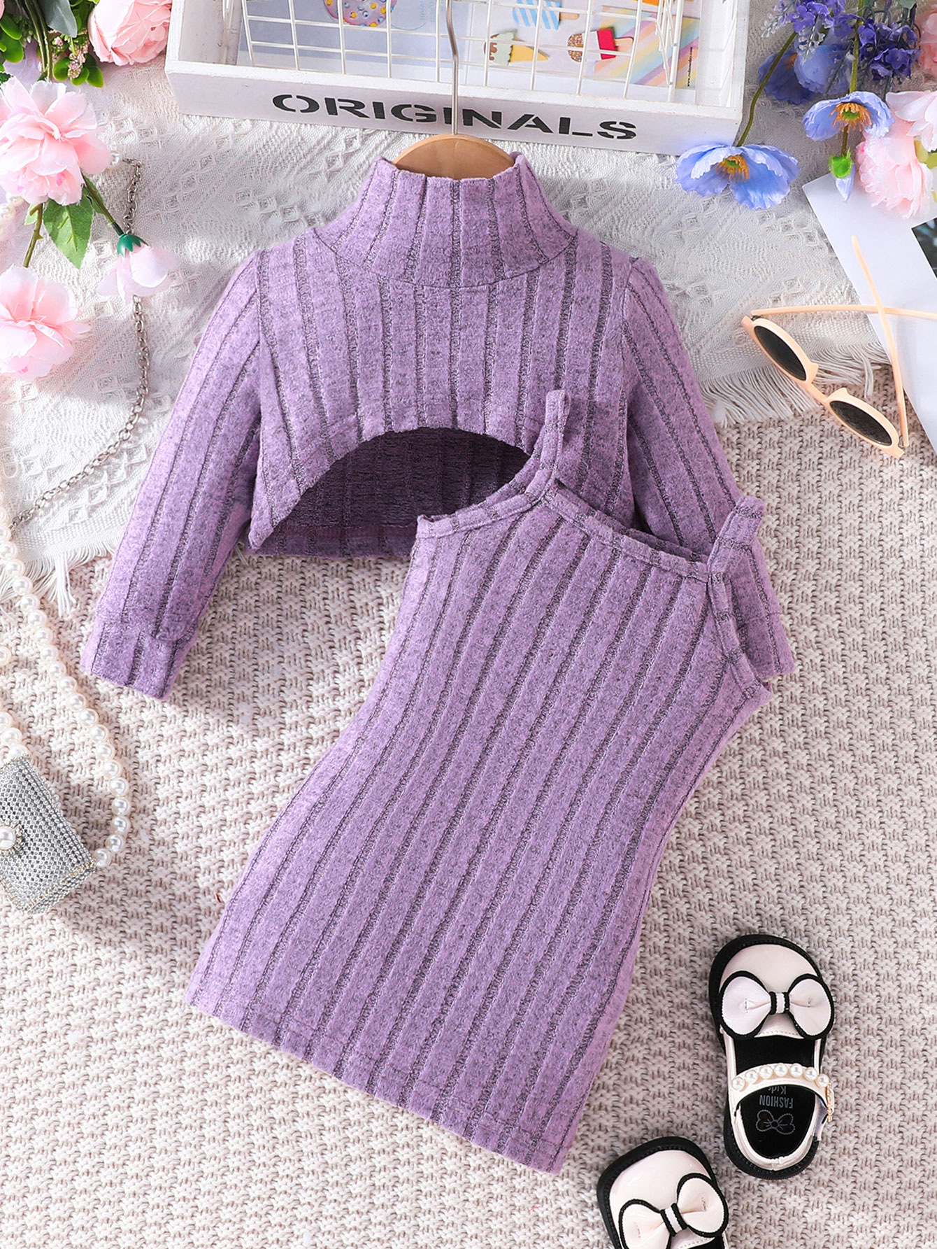 Mädchen Strickoberteil Und Rock Set Langarm Herbst Outfit_voghion.com