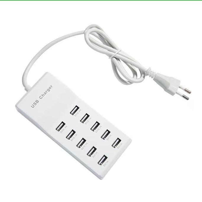 10端口USB充电器50W 2.4A/1A 1m安全便携多设备兼容快速充电插座