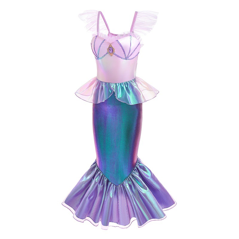 Nuevo vestido de sirena para niños estilo INS de las niñas color sirena que cambia de color Vestido de manga voladora Vestido de una sola pieza para niños
