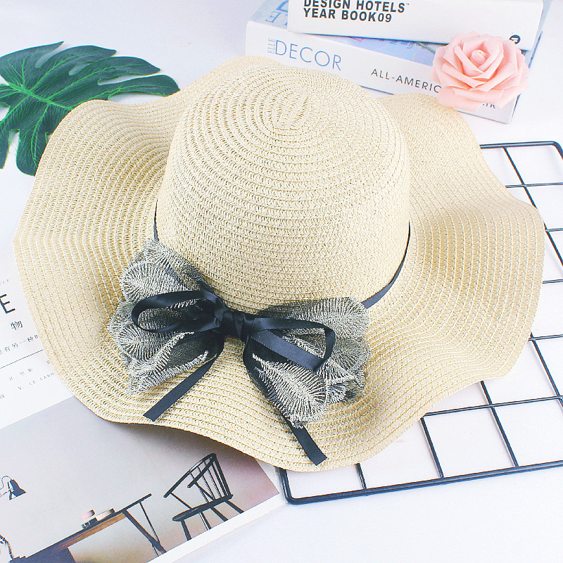 Primavera y verano malla arco sombrero para el sol con volantes sombrero para el sol moda damas playa sombrero al aire libre sombrero al por mayor