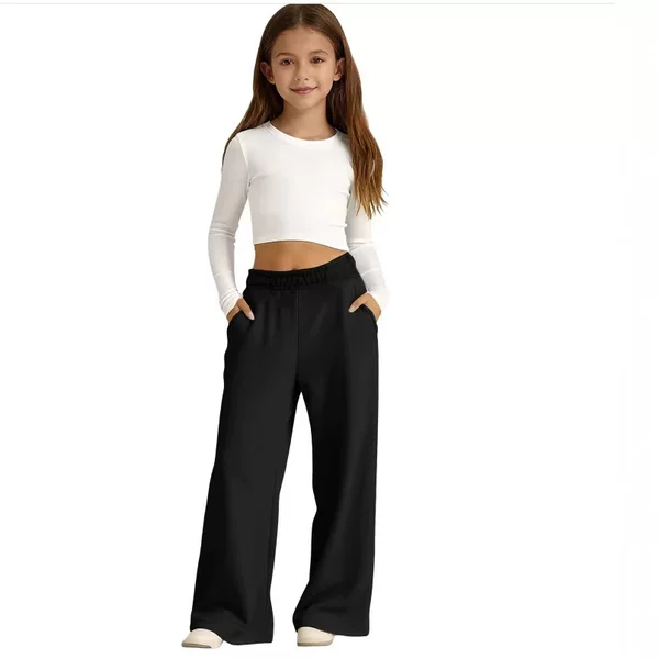 New Children's Clothing for Winter: European and American Trendy Brand Boys' Fleece Sweatshirt Set and Girls' Wide-Leg Pants for Older Children