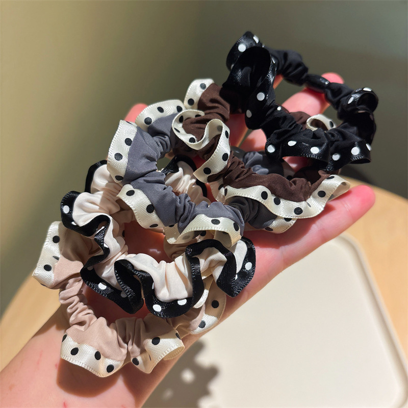 작고 신선한 소장 고리, 물방울 무늬 레이스 머리끈, 다용도 고탄성 포니테일 머리끈, 우아한 볼 머리끈