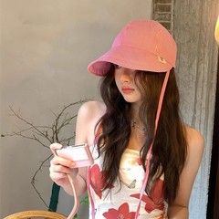 韓国東大門2025新型夏日よけ日焼け止め帽子女性漁師帽縞軽薄折り畳みアヒル舌帽子