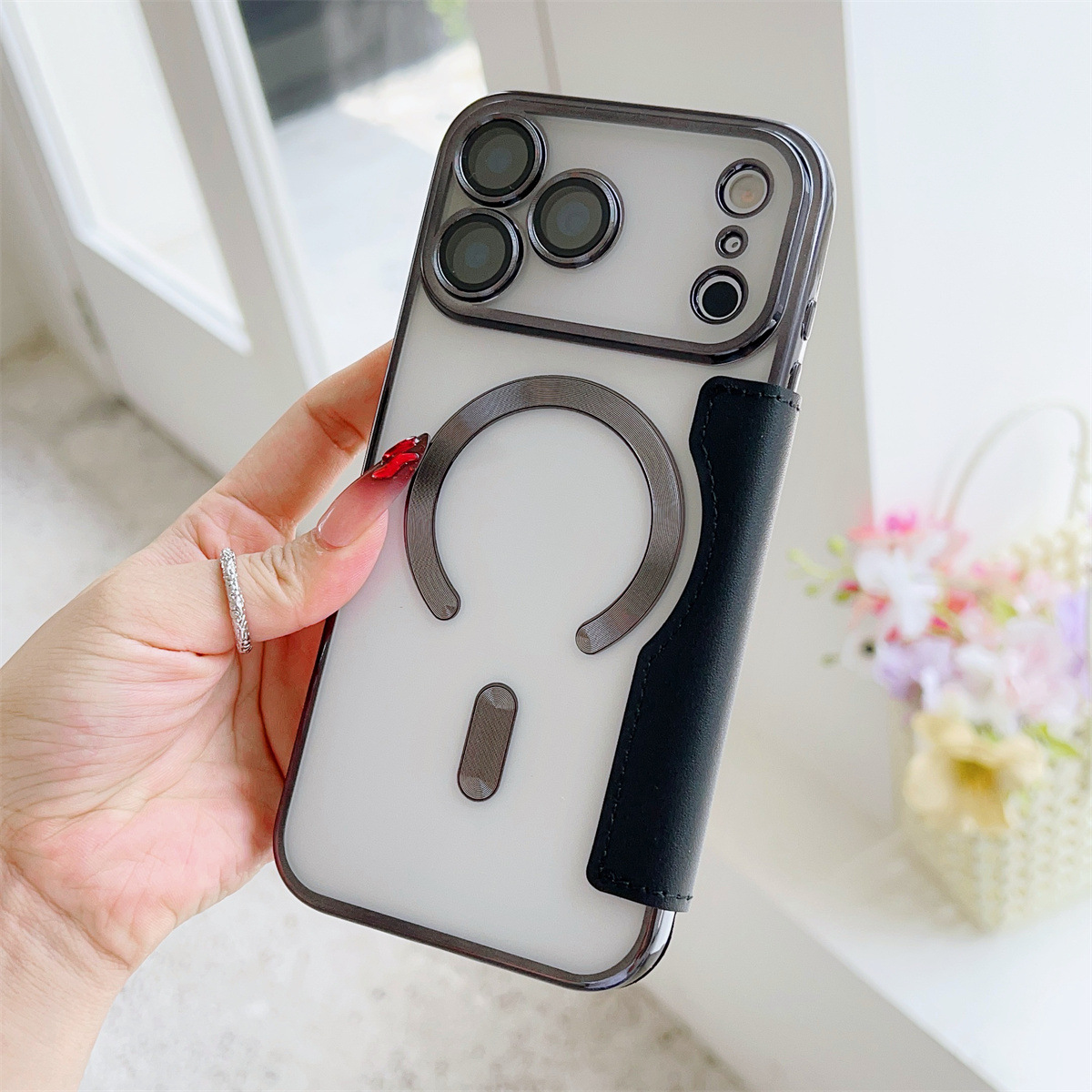 Funda de cuero abatible iPhone 16Pro adecuada para modelos explosivos 16E Apple 15 Estuche para teléfono móvil de succión magnética galvanoplastia 14 Amazon