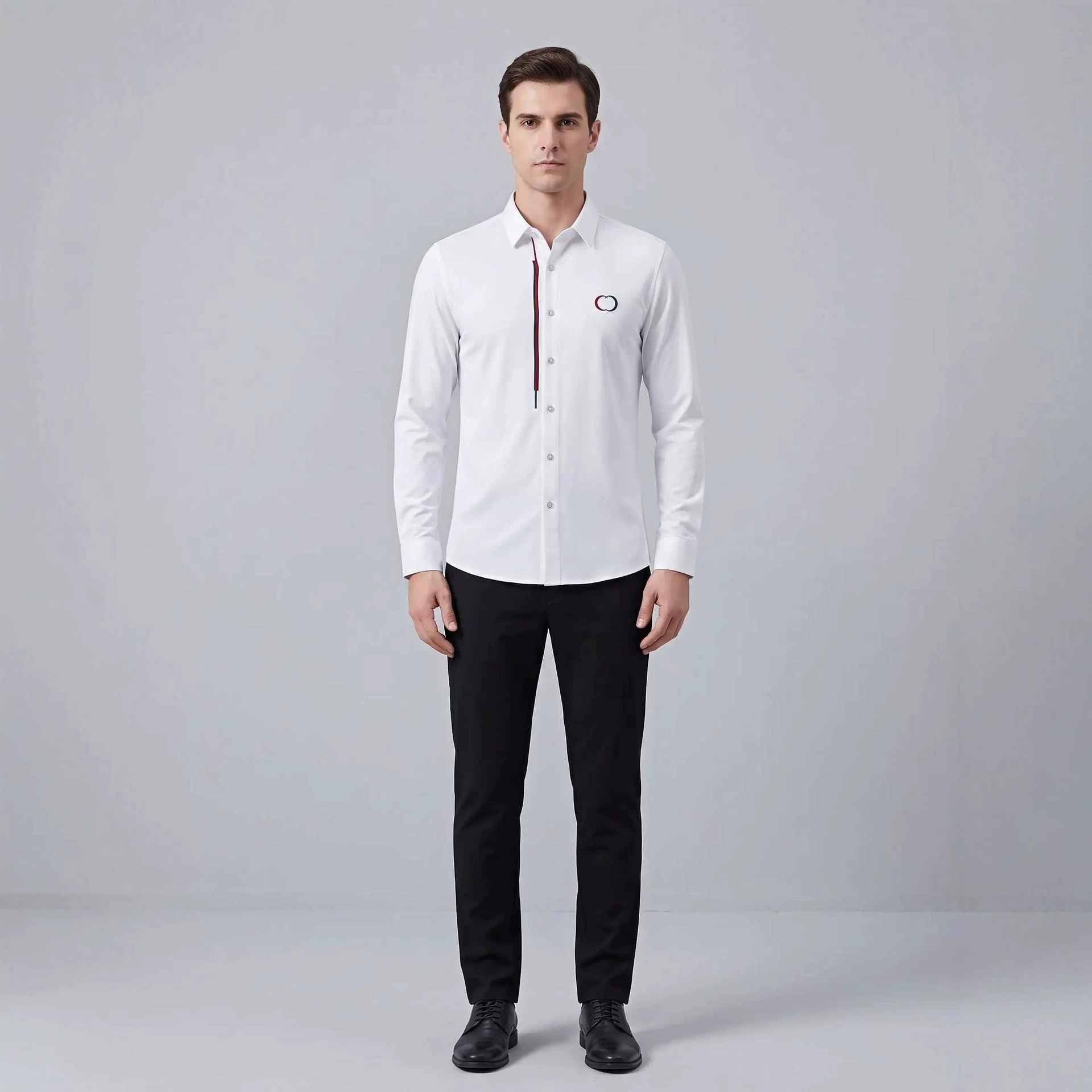 Luxury-featured men's long-sleeved slim-fit Tencel cotton non-iron fashionable business shirt with embroidery.