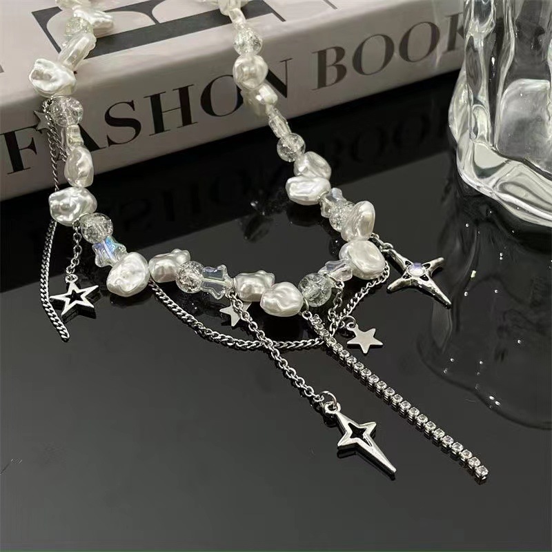 Sweet Cool Style Geometric Star Imitation Pearl Alloy Beaded Tassel Plating Women's Necklace display picture 5