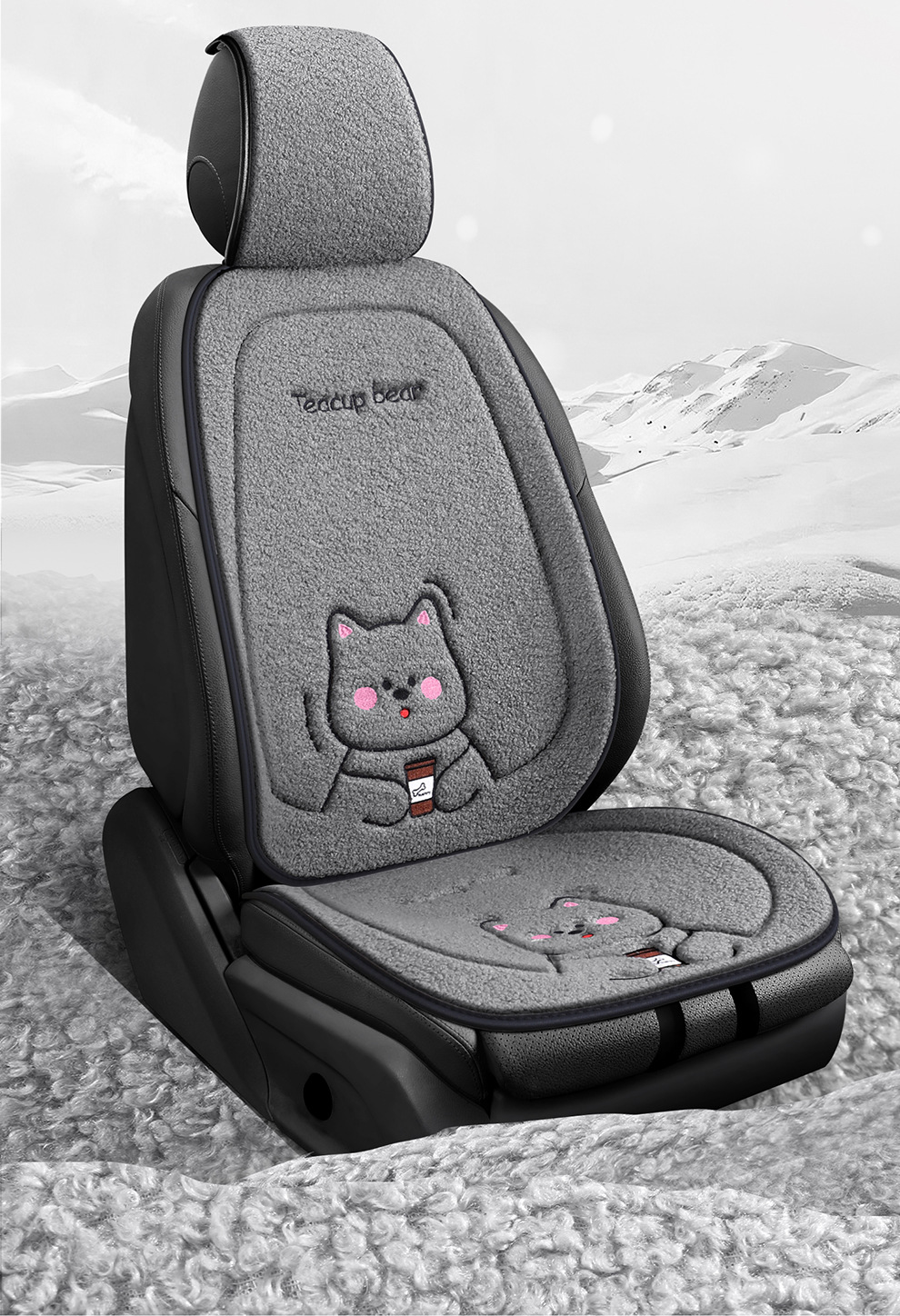 Wholesale New Four-Season Universal Car Seat Cushion Non-Slip Wear-Resistant Short Plush Cartoon Bear Three-Piece Set Factory Direct Sale