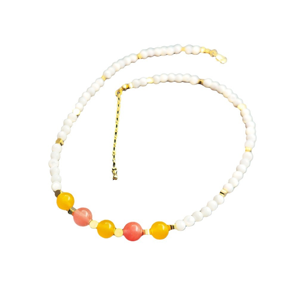 Vintage Edelstein Und Muschel Perlenhalskette Boho Stil_voghion.com