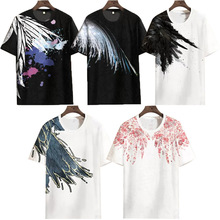 夏季新款超级玛丽T恤COS拼色天使翅膀短袖男女印花半袖羽毛情侣装