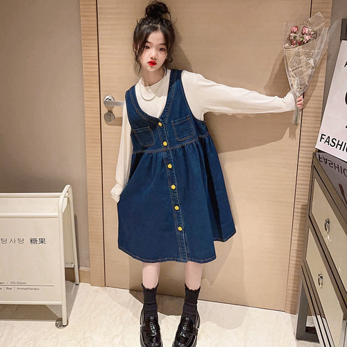 Biggest and newest 2024 Spring Set - Fashion and trendy women's student Korean style base shirt denim skirt two-piece set trendy