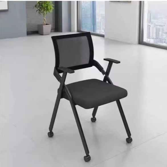 Silla de sala de reuniones Silla plegable de entrenamiento de malla con tablero de escritura, tablero de escritorio, escritorio y silla de estudio, silla de entrenamiento de oficina plegable integrada image 18
