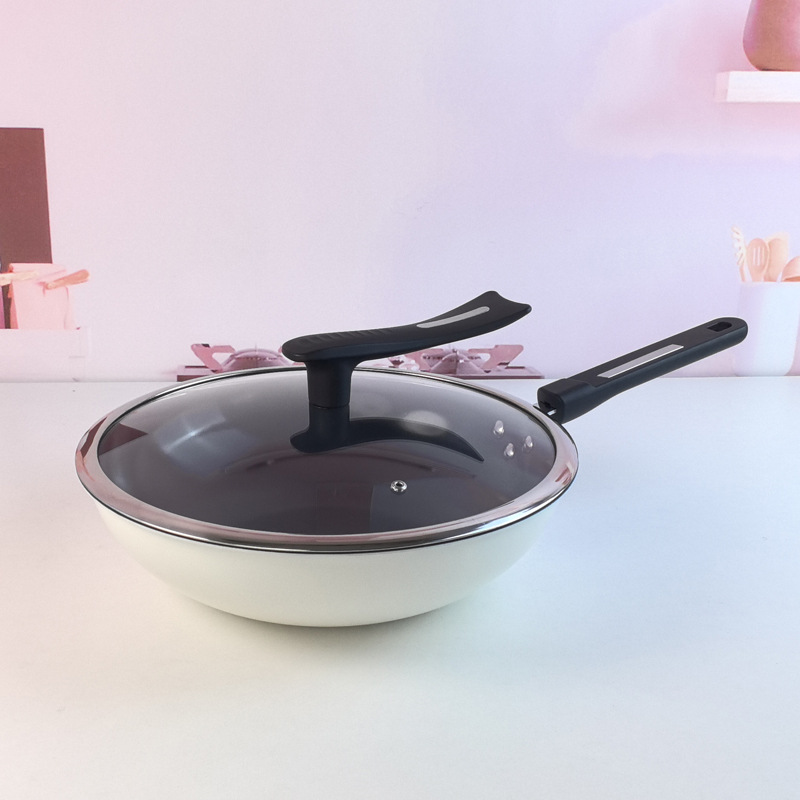 304 스테인레스 스틸 가정용 냄비 티타늄 용융 및 스프레이 0 코팅 비 스틱 팬 세라믹 플랫 바닥 wok 유니버설 유도 밥솥 용