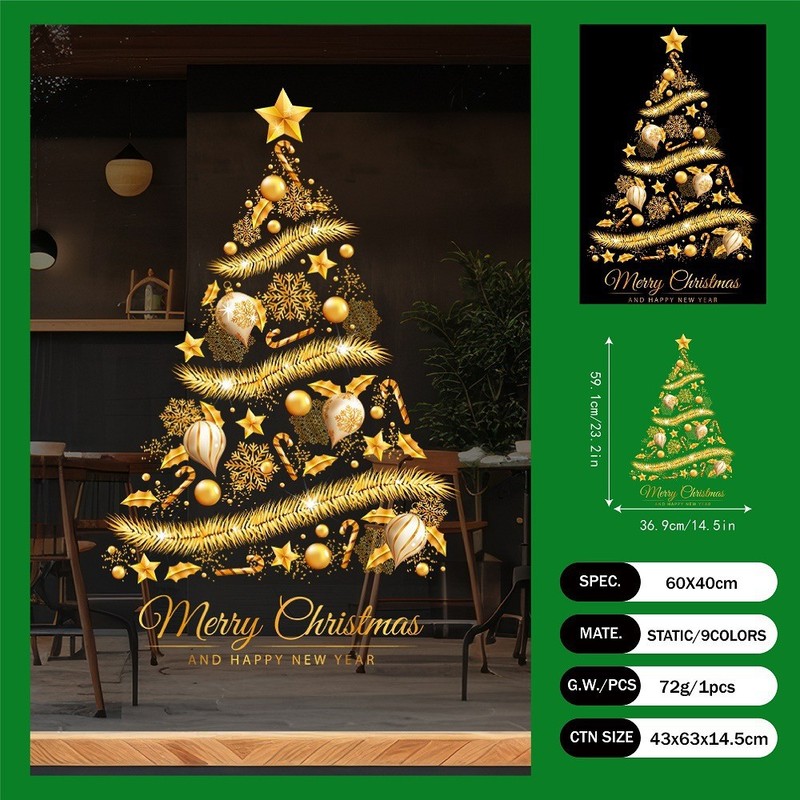 2026 工場直販クロスボーダークリスマス装飾ライトヘラジカガラスステッカーショップガラス窓静電卸売|undefined