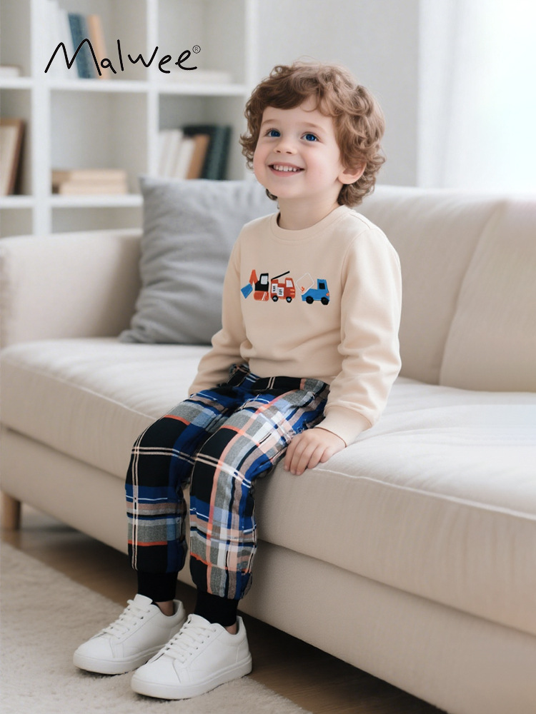 Malwee transfronterizo niño de otoño y invierno de dos piezas nuevo guapo niño ropa para el hogar conjunto de niños europeos y estadounidenses