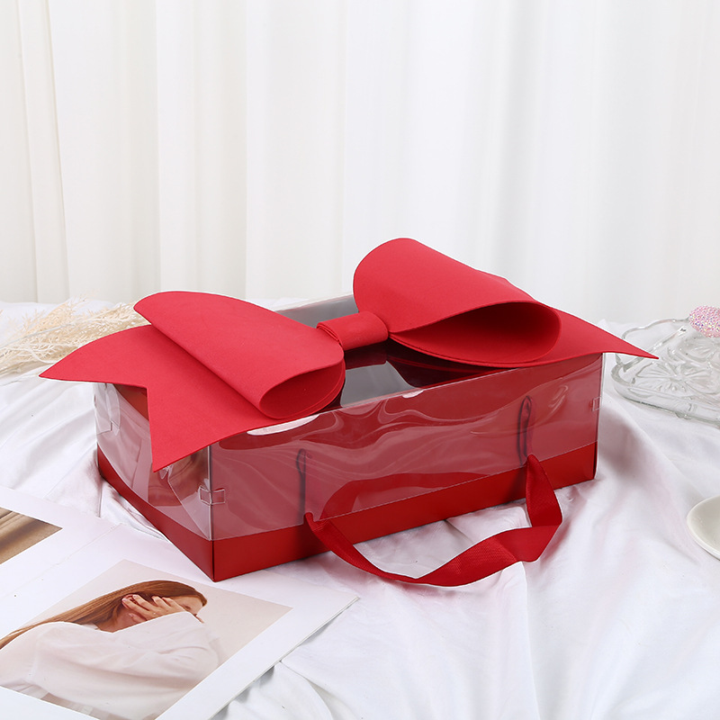 Caja de regalo con lazo de flores, caja de regalo para el Día de San Valentín, caja de regalo con tapa transparente, caja de embalaje para frutas, caja de regalo portátil.
