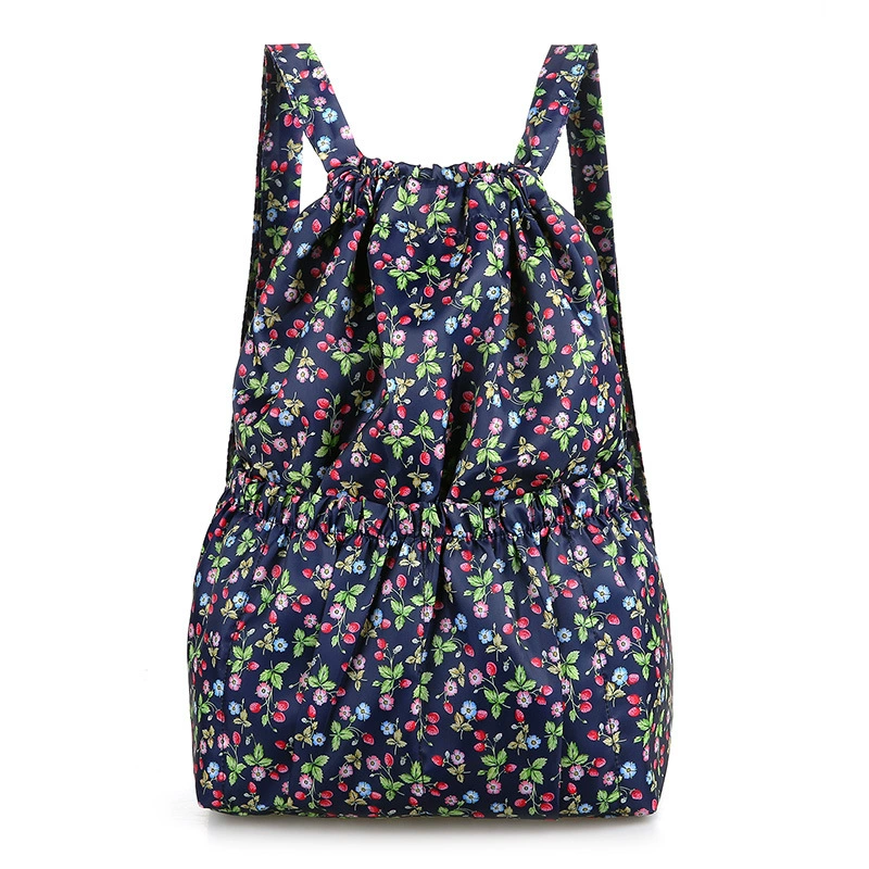 Capacious folding backpack, drawstring