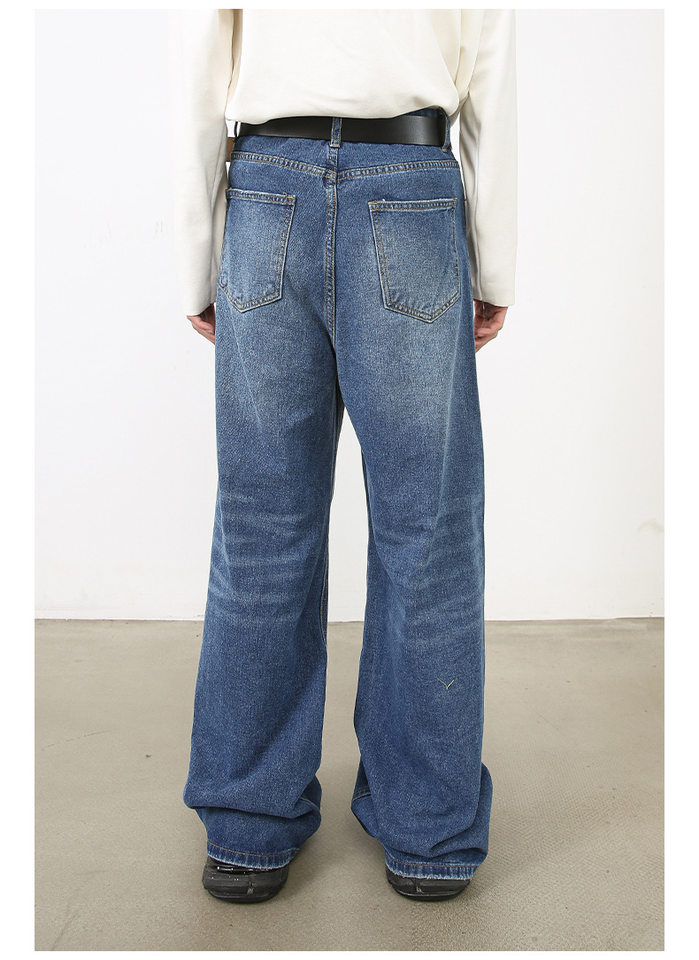 Quần jean nam ống rộng giặt nước phong cách Hàn, cạp vừa lưng thẳng — Denim đen, Màu đen, Ngụy trang màu mơ, Xanh lam cổ điển chi tiết 18